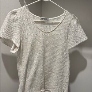 Green Envelope Textured Cream Short Sleeve Top